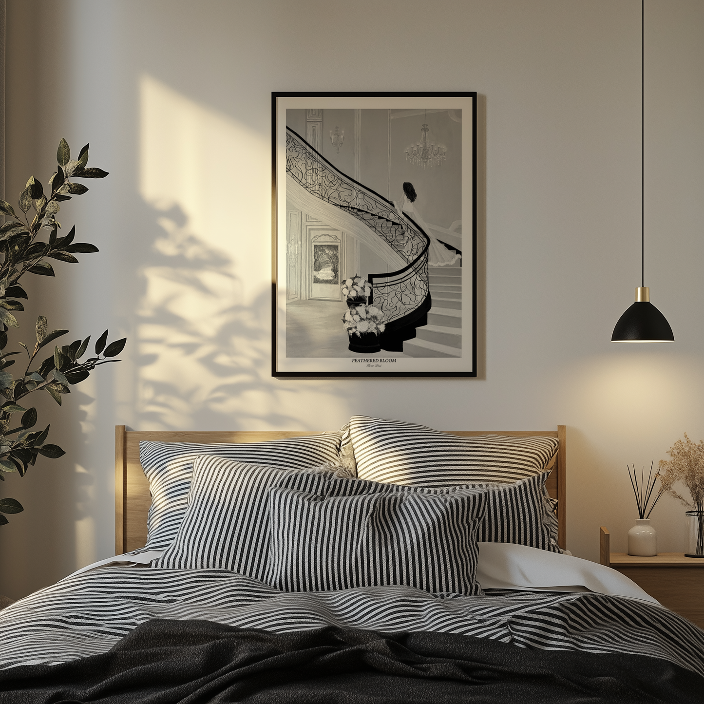 Feathered Bloom poster - Black & White